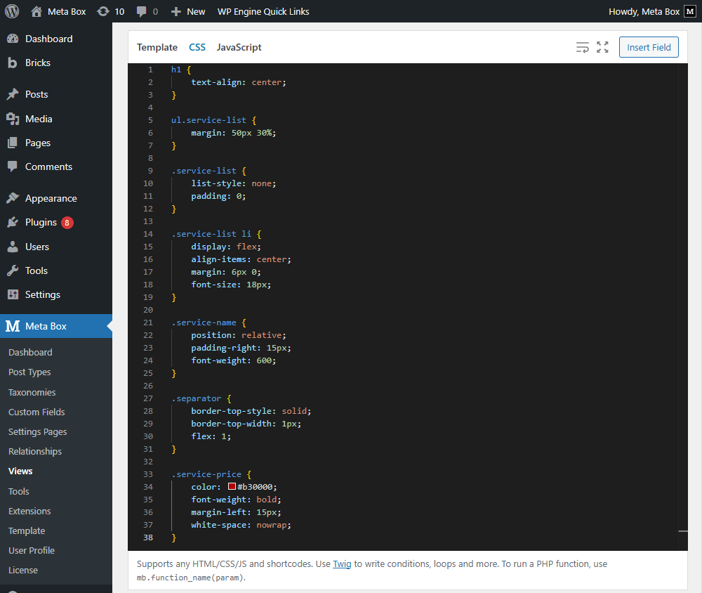 Then, move to the CSS tab and add code
