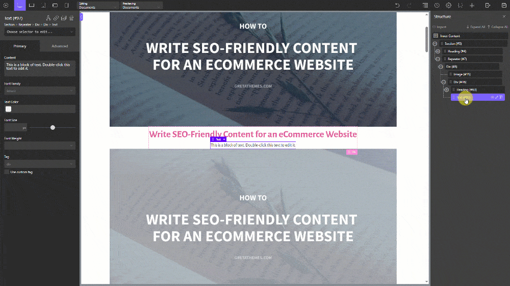 To get the department information of the post, add a Text component and insert data from Meta Box Field
