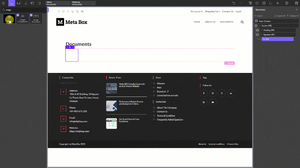 I added an Image component and inserted data from the Featured Image of the post