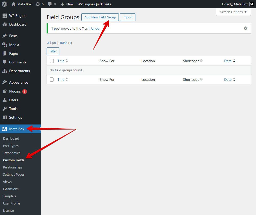 Now, go to Meta Box &gt; Custom Fields, and create a new field group