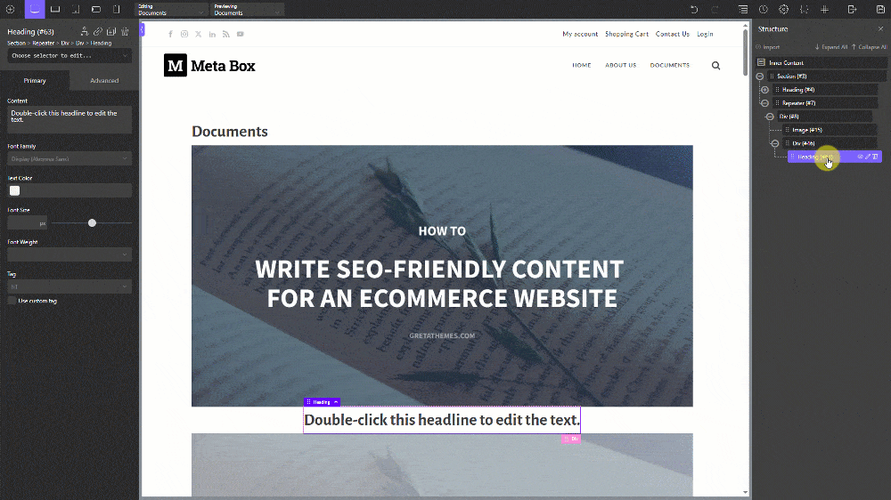 Next, add a Heading then insert data from the Post Title for the course name