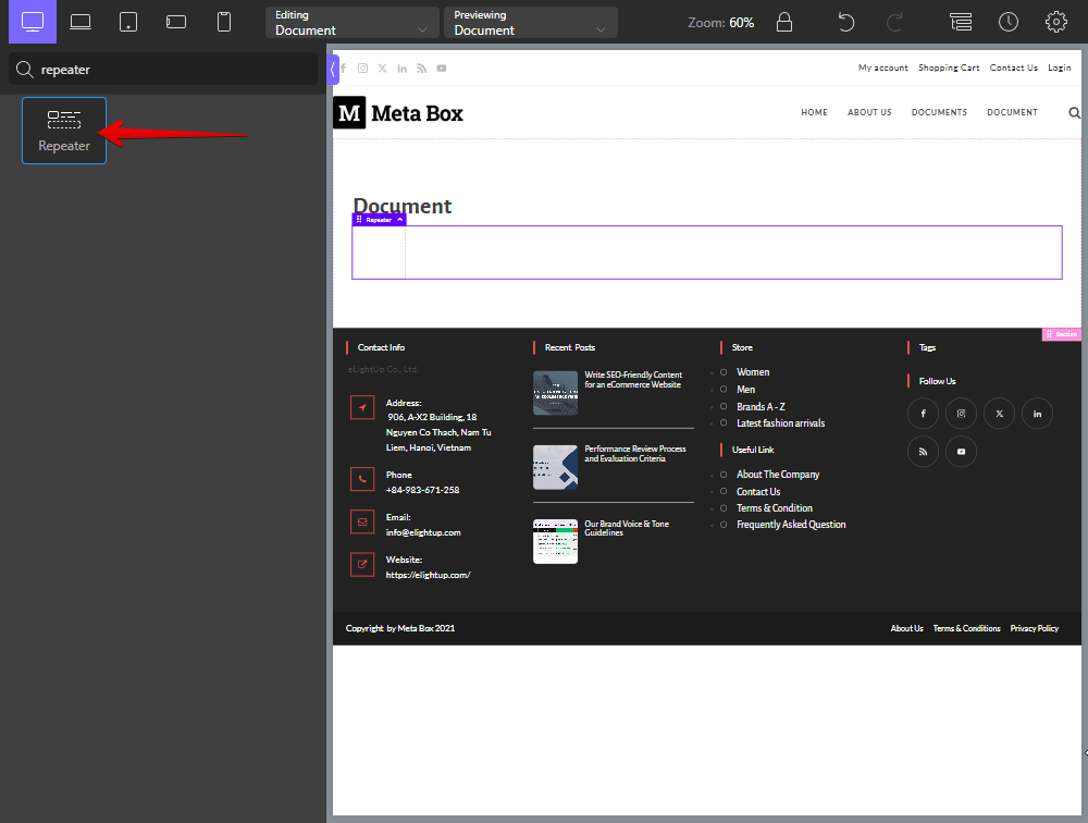 Since we have more than one post on the page, you should add a Repeater component to define information structure for them all