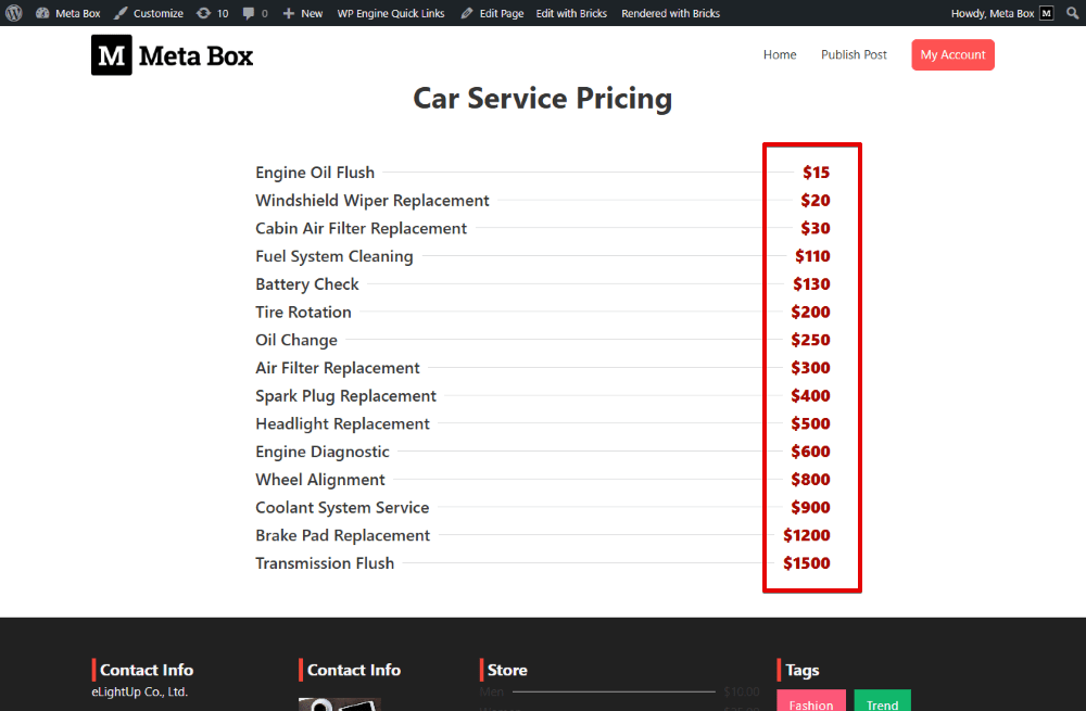 Now, let’s check the page on the frontend; these are our expected results