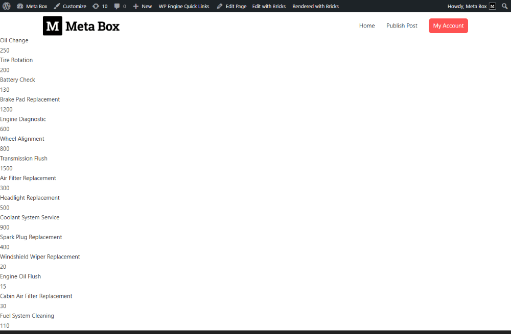 Now, go to the page editor and view it on the frontend, you can see all the data is displayed