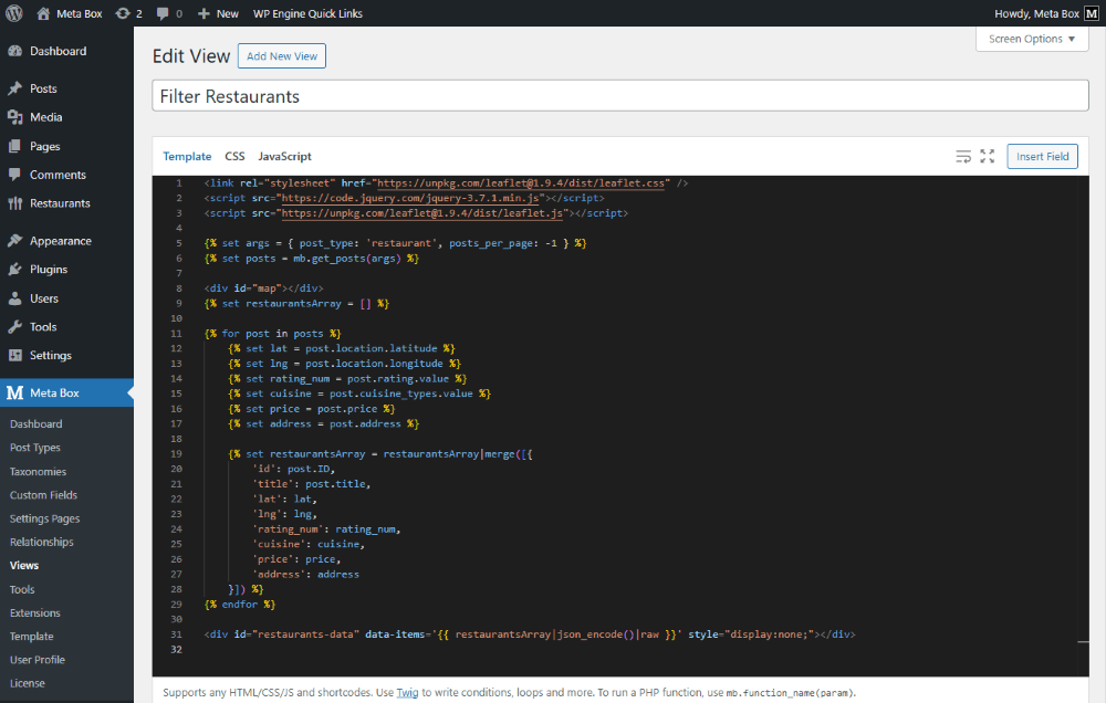 To improve the layout and show the restaurant information on a map instead of plain text from custom fields