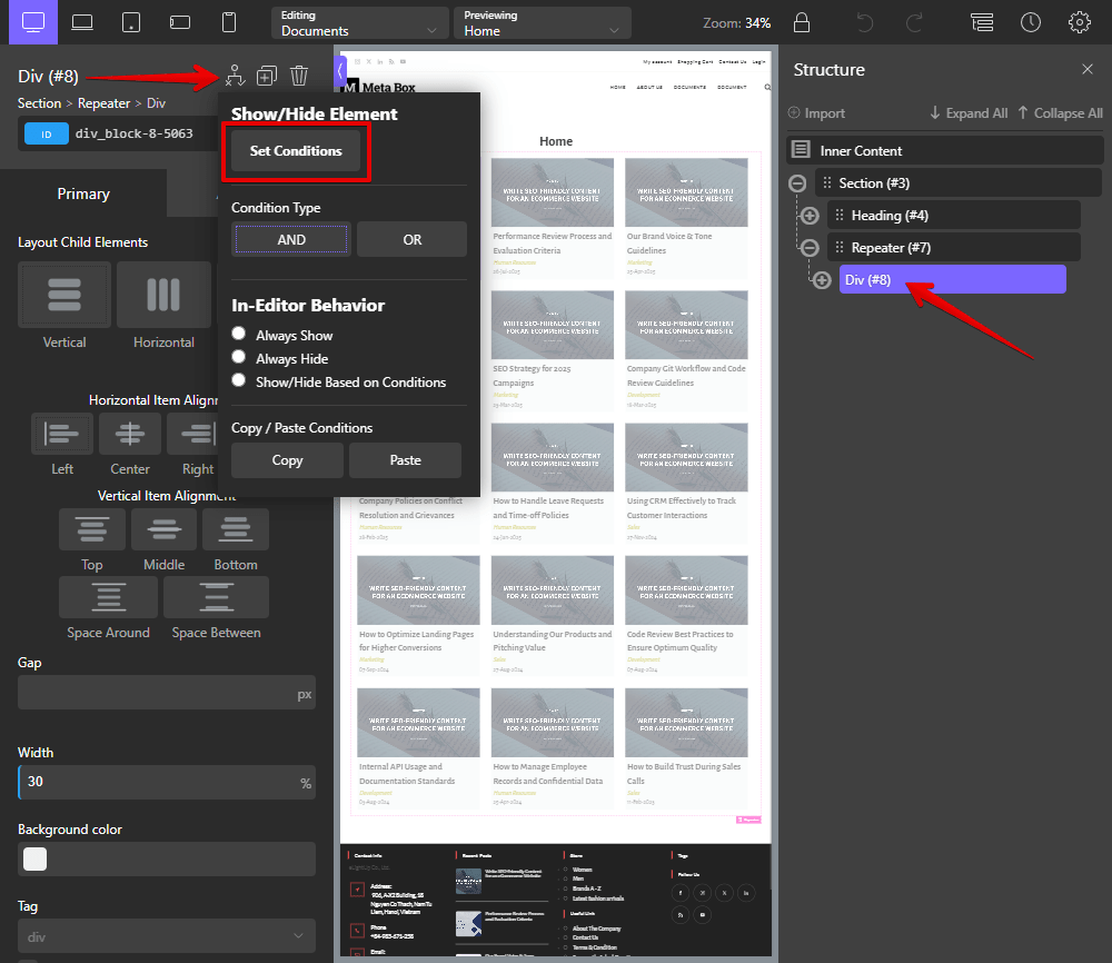 choose the Conditional Settings icon to set the conditions
