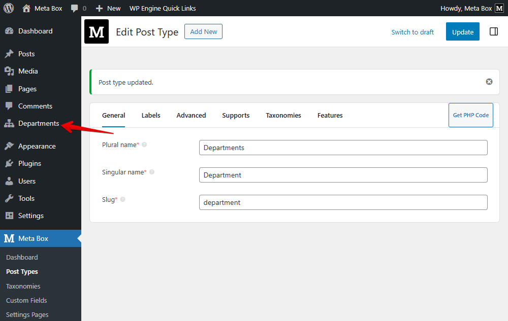The created post type.