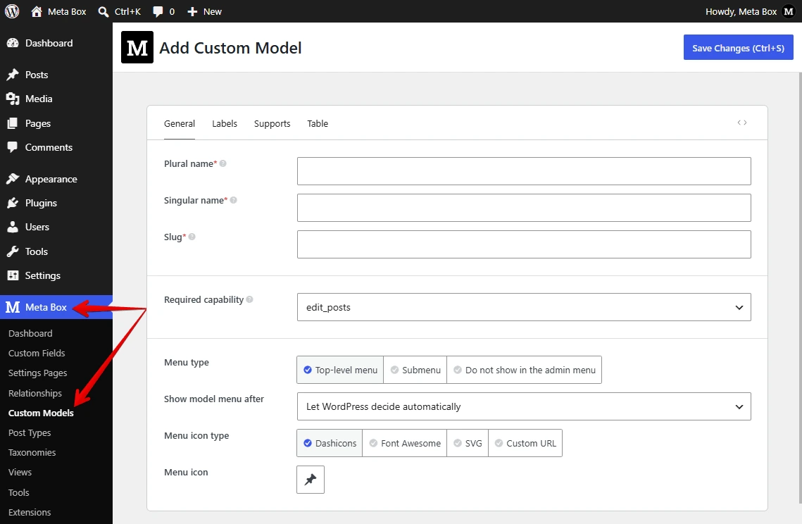 Go to Custom Models submenu to create a custom model