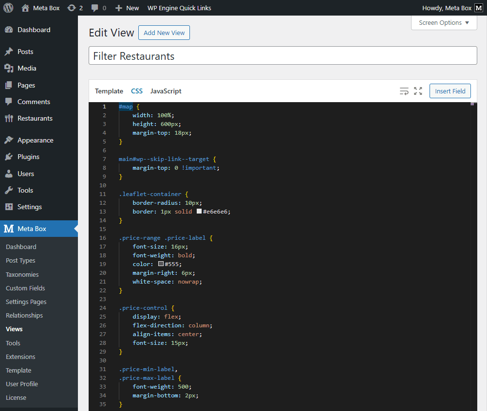 Then, move to the CSS tab and add some code
