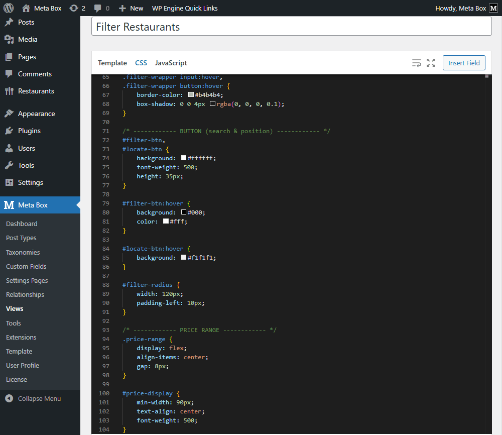 Then, move to the CSS tab and add some code