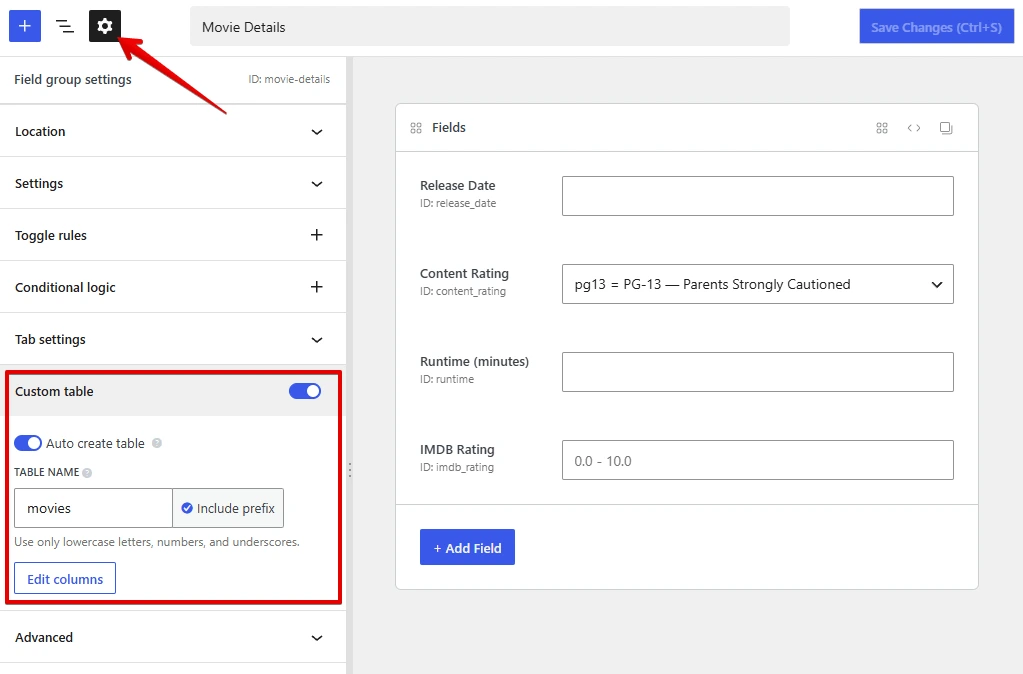 Create a custom table with MB Builder
