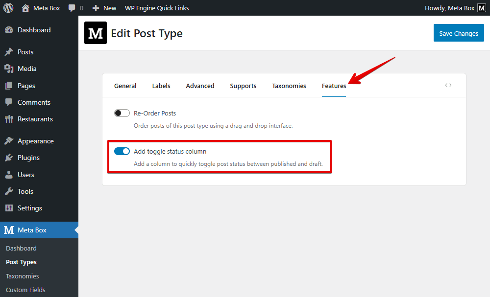 Enable the status column for the posts of custom post type