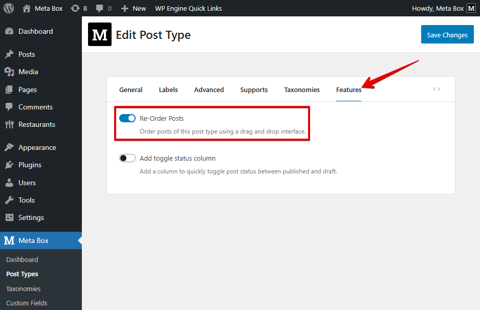 Enable the reorder posts feature