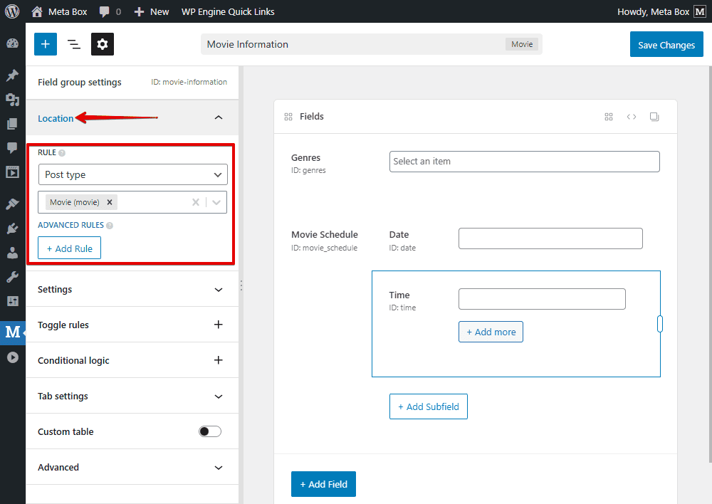 Field group location
