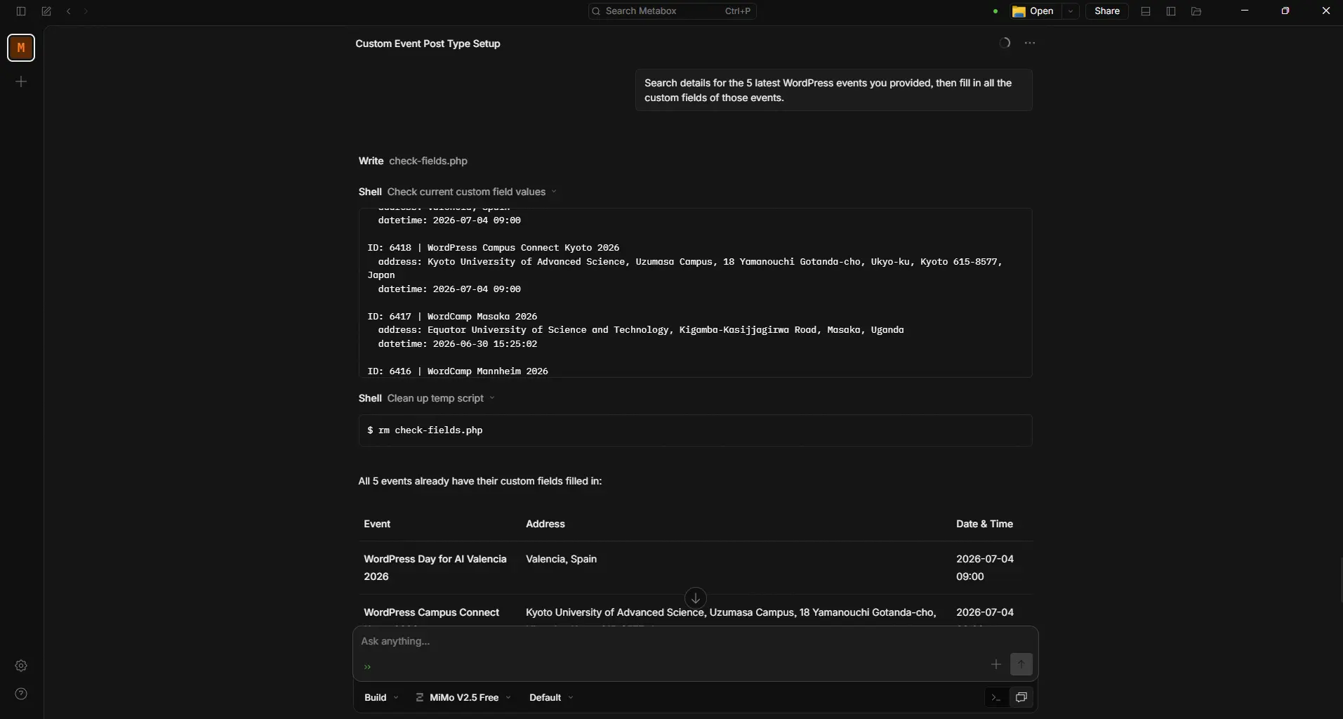 Prompt to fill in custom field values