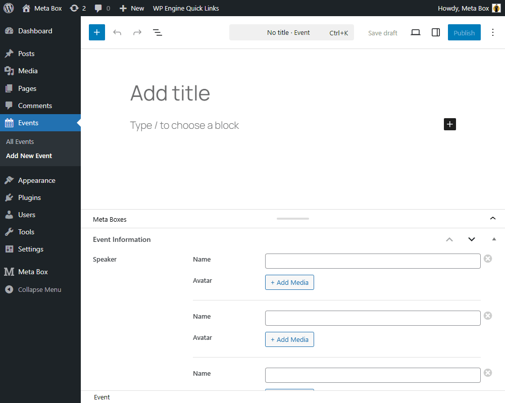 (the speaker names we previously entered are no longer displayed