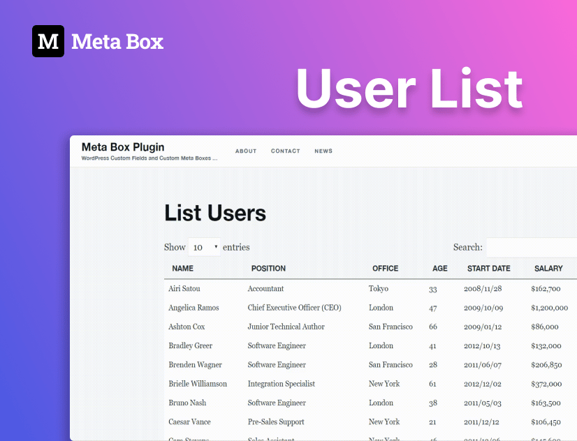 displaying a user list on the frontend