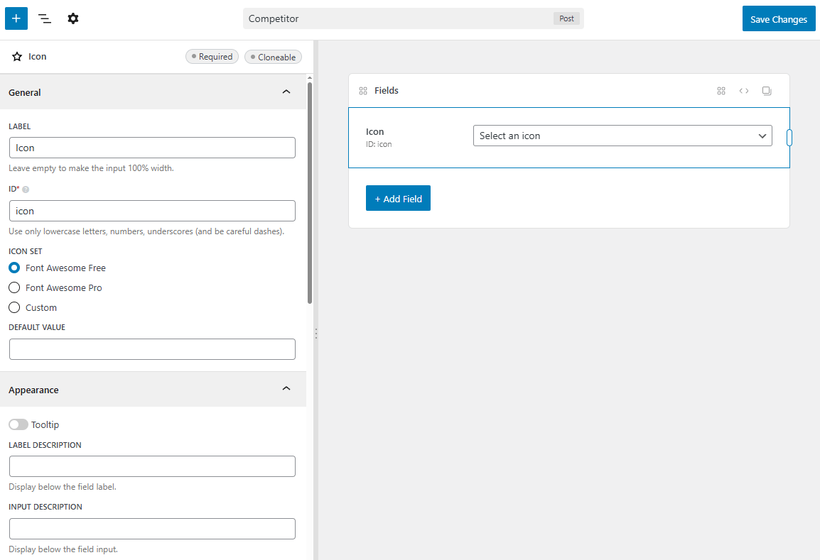 custom field type settings