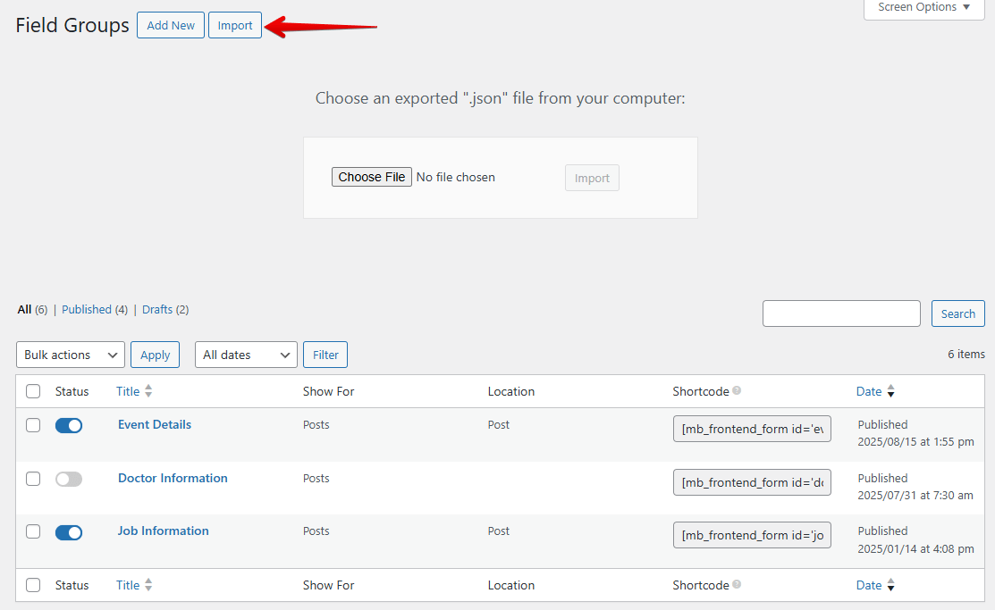 import field groups