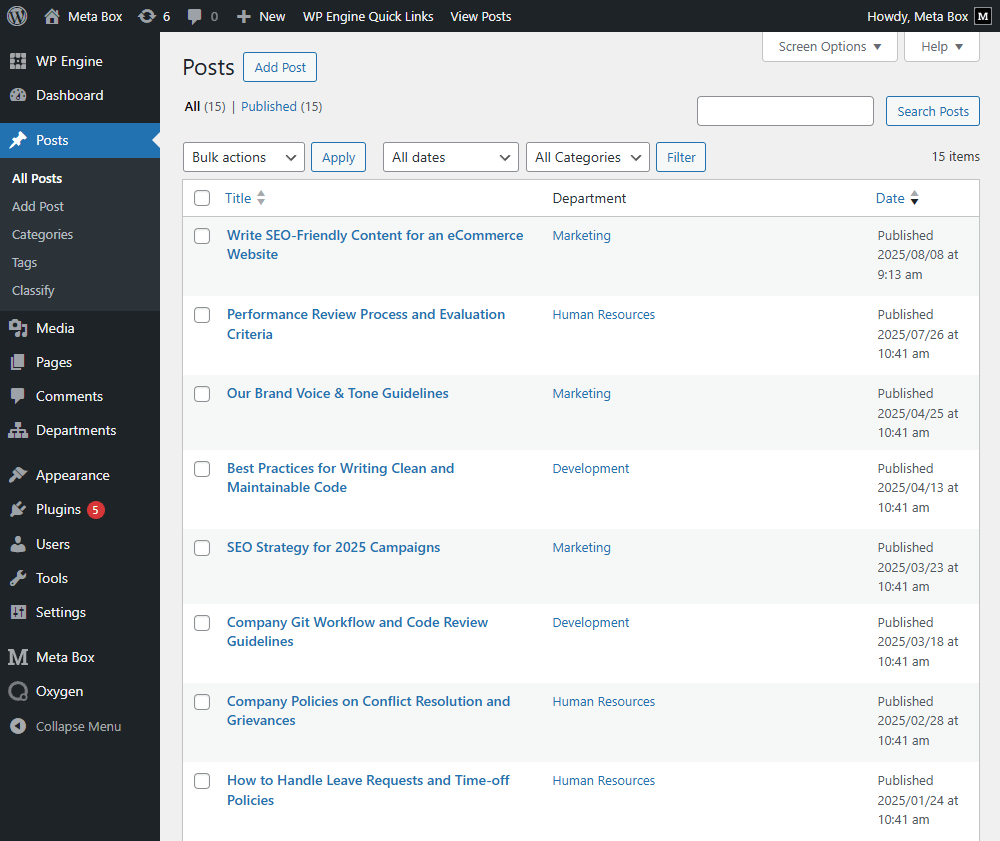 And, you can easily view the Posts and the related Departments information in these columns