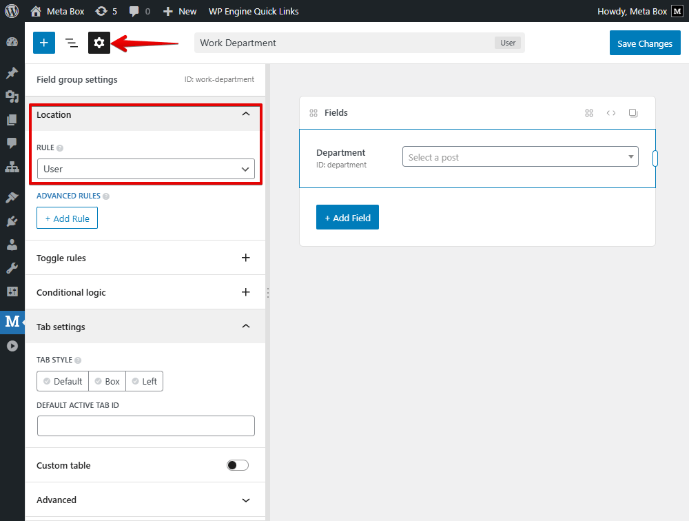 Set location for field group