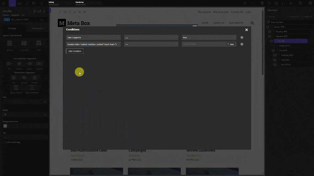 In the next box of the conditions setting