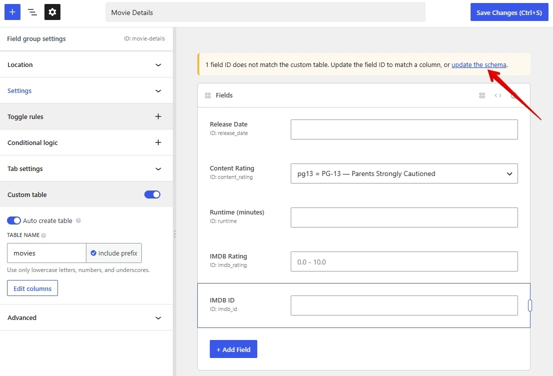 Notice when a field doesn't match schema
