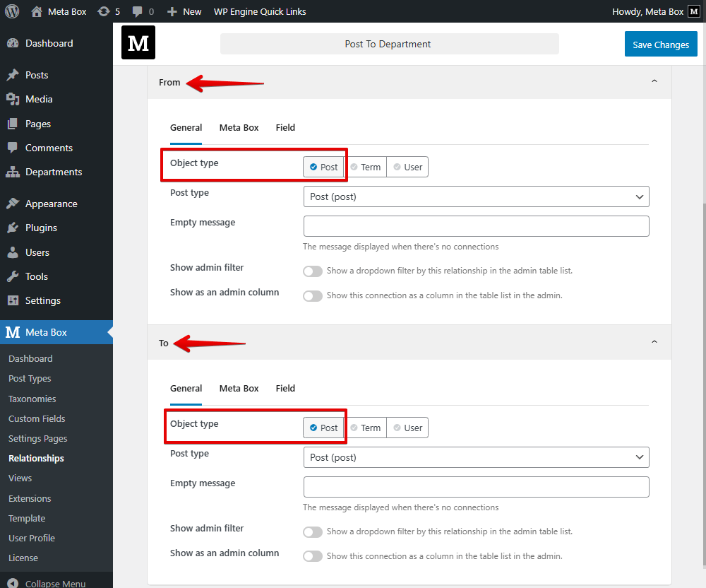 Set the Object Type as Post in both sections.