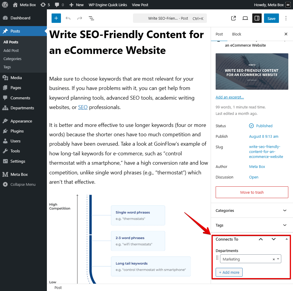 The relationship in the post editor.