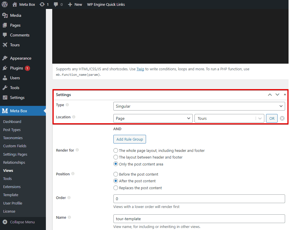 Set template location