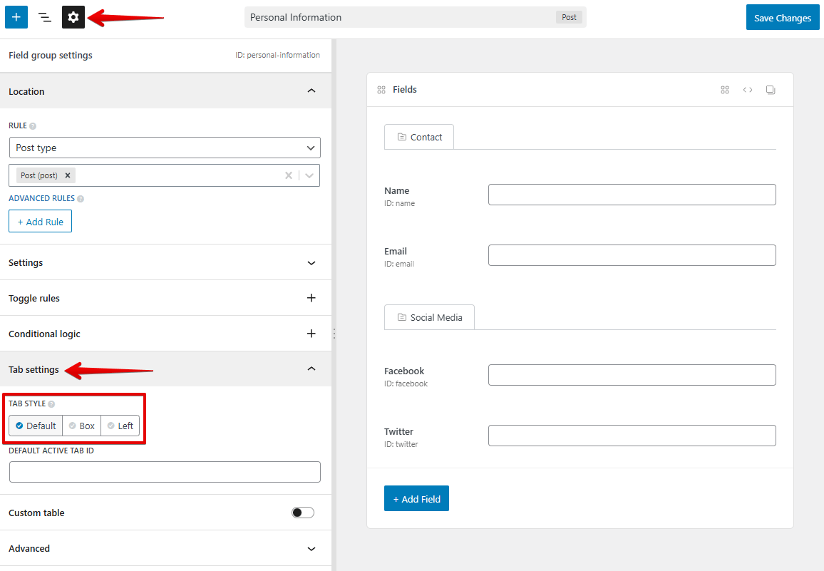 Select a tab style