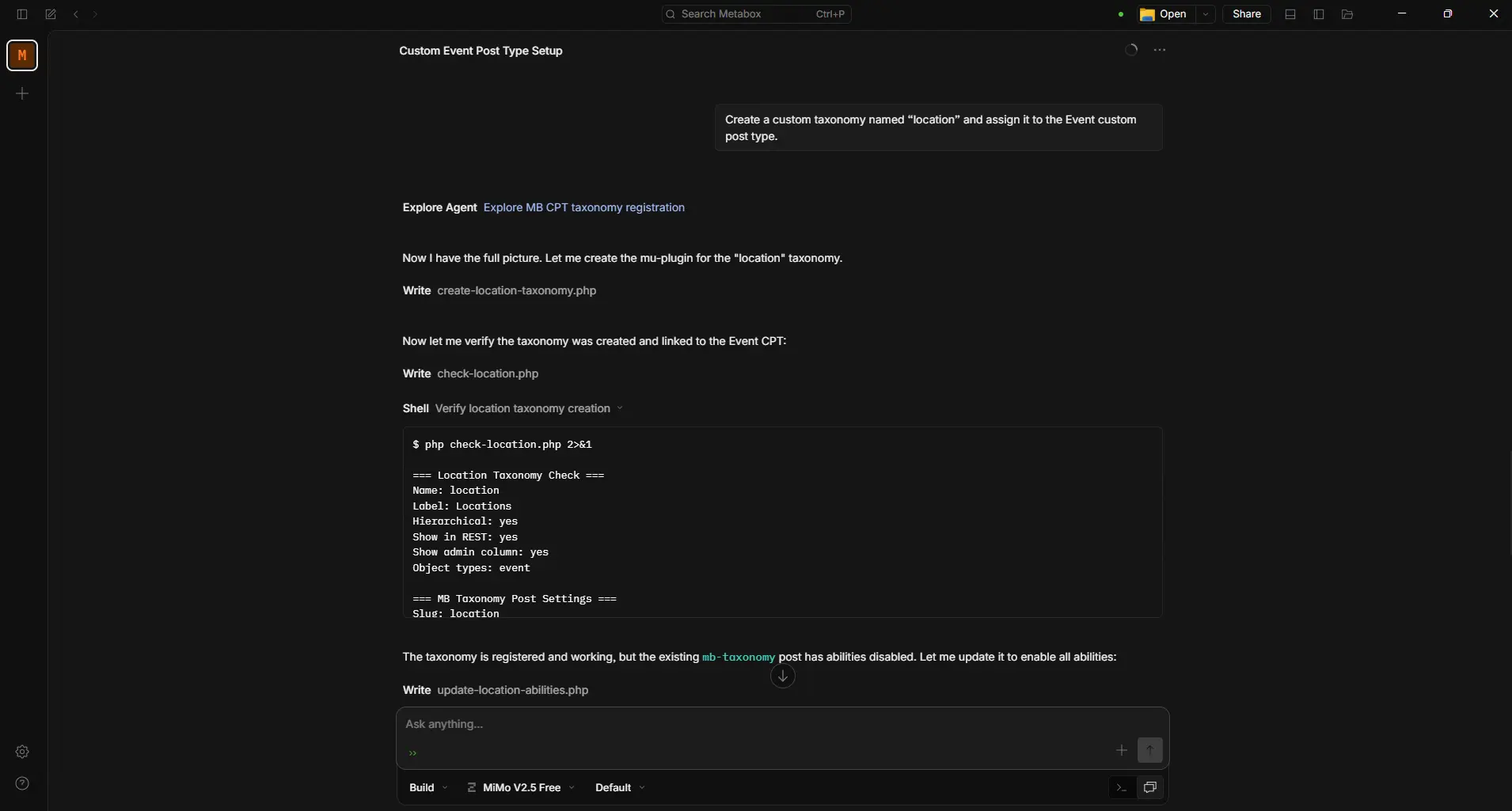 Prompt to create a taxonomy with an AI agent