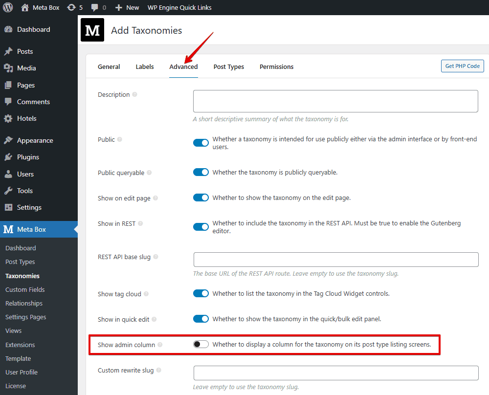 Set up settings for taxonomy.