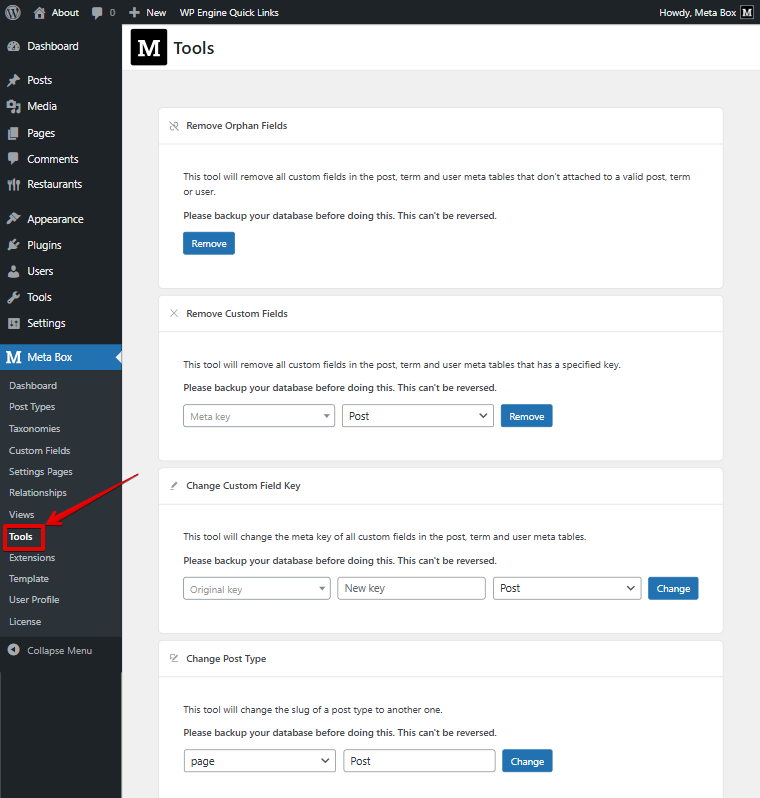 Meta Box&#39;s tools for cleaning up database
