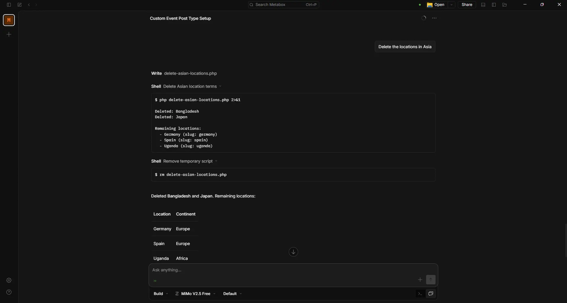 Prompt to update terms with an AI agent