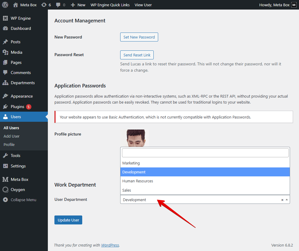 Now, in each user profile, you can see the Department field section
